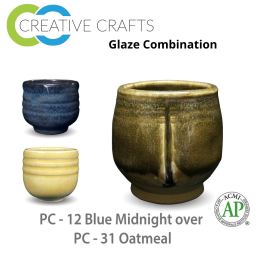 Oatmeal PC-31 over Indigo Float PC-23 Pottery Cone 5 Glaze Combination